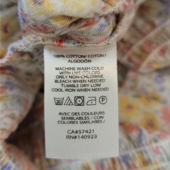 LOFT Floral Garden Smocked Waist Peasant Top Square Neck Size Medium - Picture 3 of 9